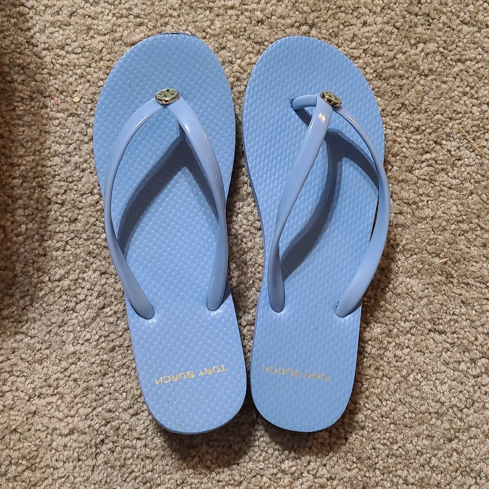 Tory burch light blue flip flops size 8